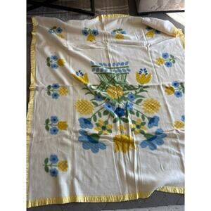 Vintage Floral Blanket With Yellow Satin Trim